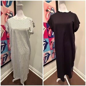 a new day Women's Striped White & Solid Black Midi T-Shirt Dresses